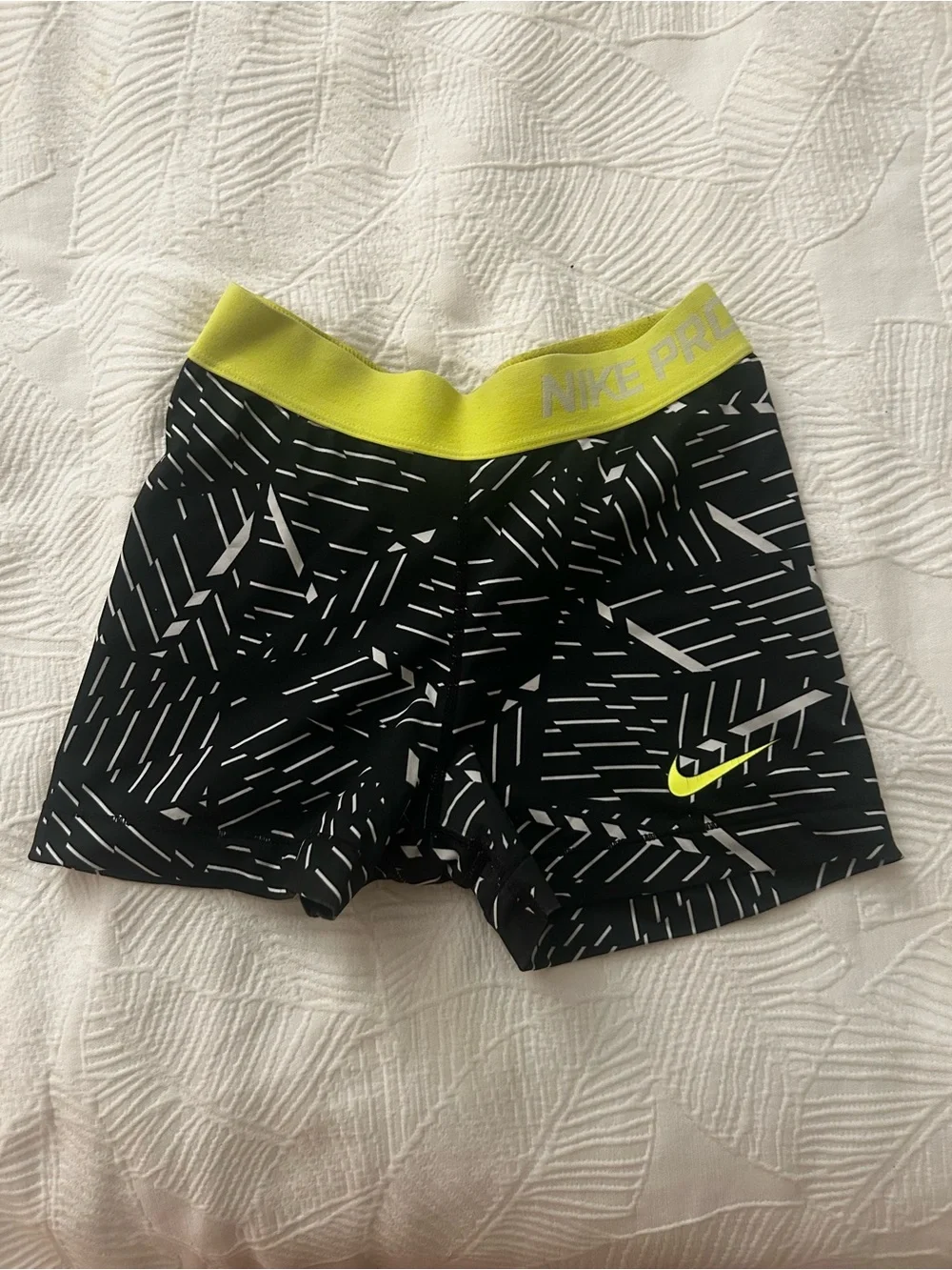 Nike Pro Dri Fit Training Shorts with Neon Yellow Waistband